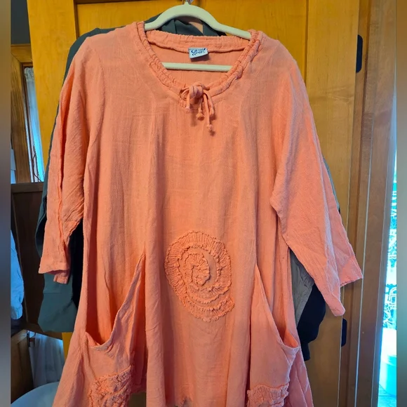 Oh My Gauze Cotton Peach Tunic Top Peach Boho Xl - Picture 3 of 5